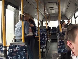 Lindsey Olsen plumbs her stud on a public bus